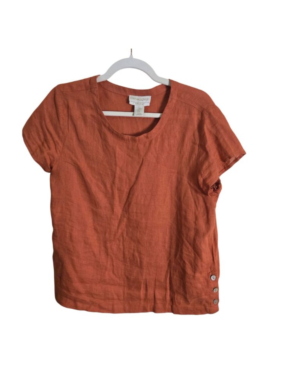 Cynthia Rowley Burnt Orange Linen Size Button Detail Short Sleeve Top Size M - Picture 2 of 6